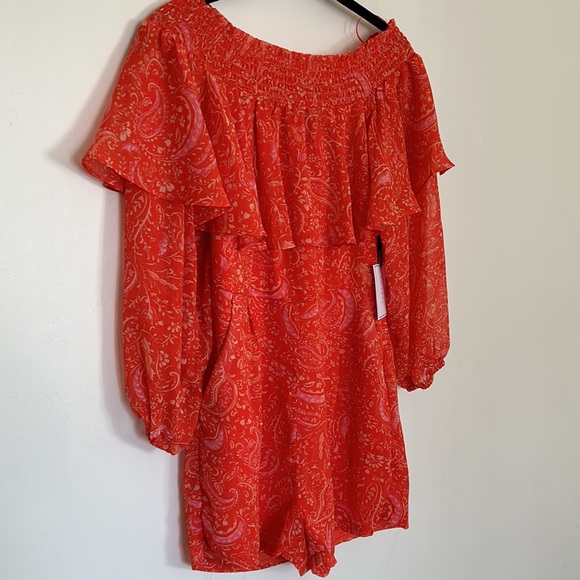 1. State Pants - 1.State Orange Paisley Off Shoulder Romper NWT